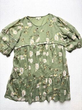 Floral Tiered Mini Dress in Sage Green